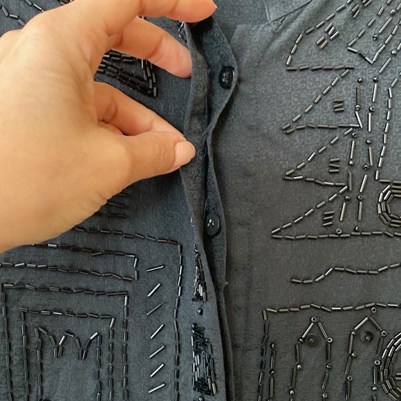 100%silk women’s long sleeve button down beaded black  size 8 - Picture 8 of 17